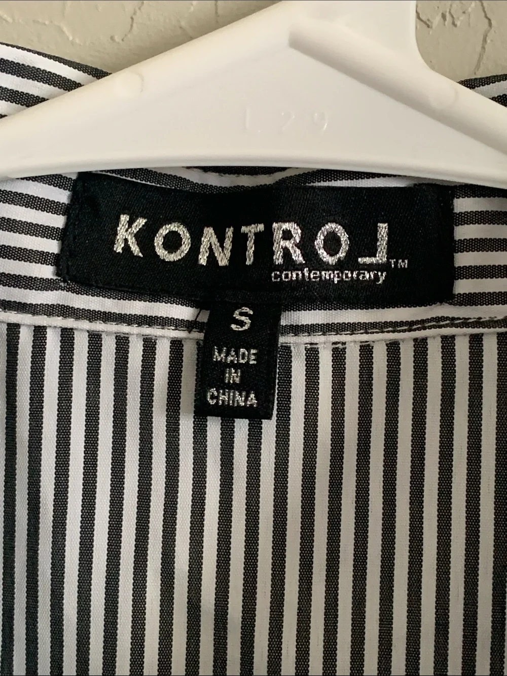 Kontrol Grey & White Striped Button Down Shirt with Floral Embroidery - Picture 5 of 11